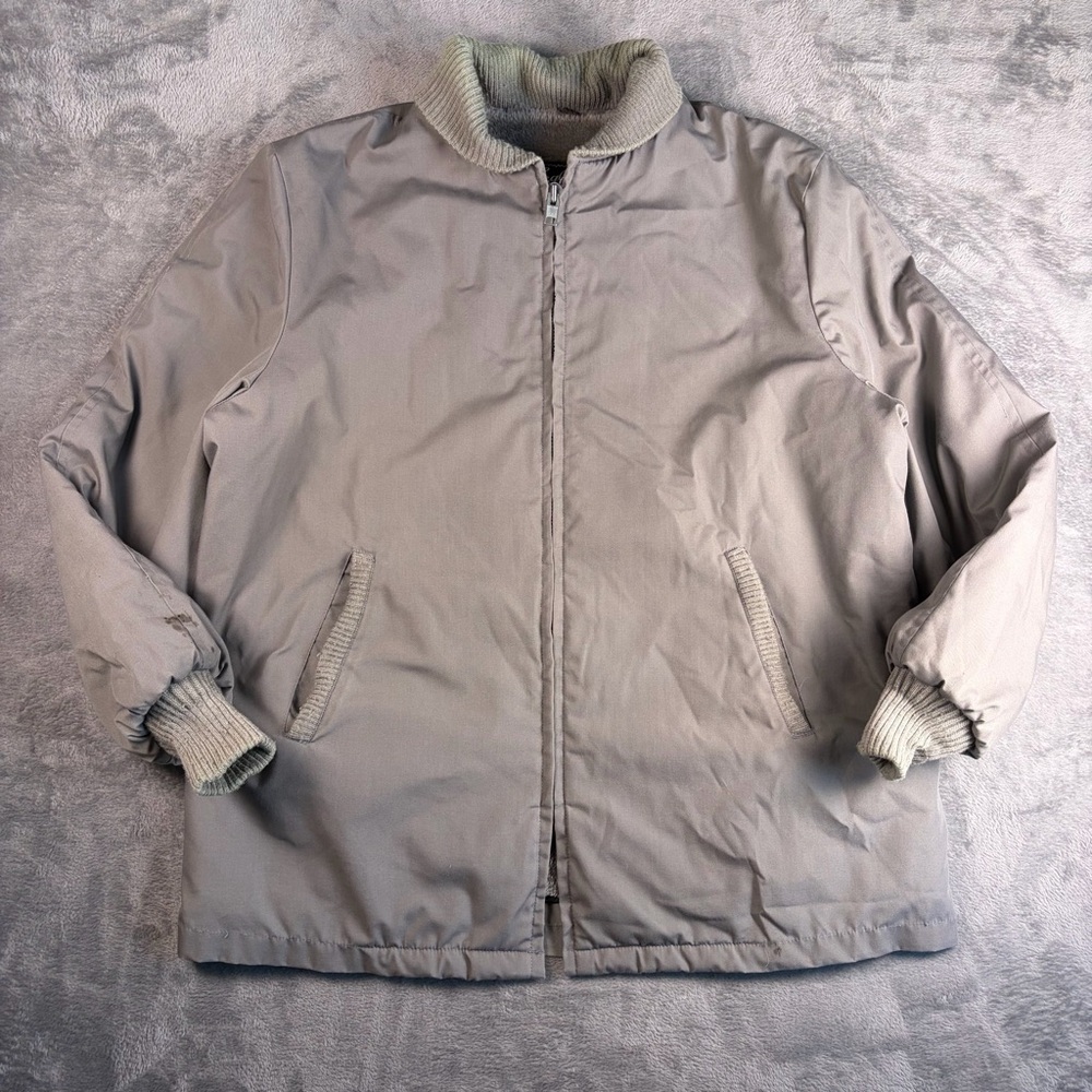 English Squire Faux Fur Lined Bomber Jacket Men's 46L Gray Insulated Made in USA